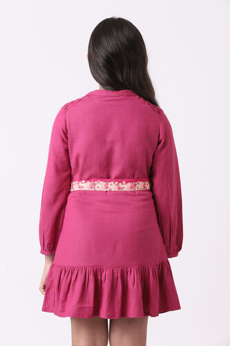 Magenta Solid Flounce Dress, Magenta, image 4